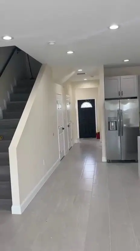After: finished hallway and kitchen in the same house