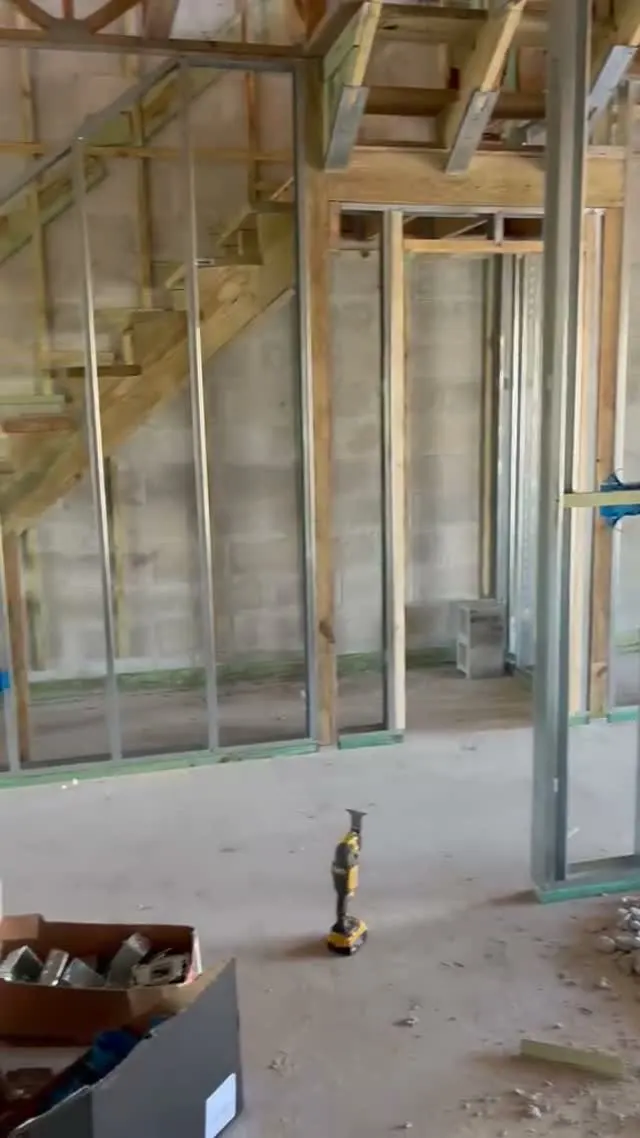 Wall frames and stairs, before the drywall went up