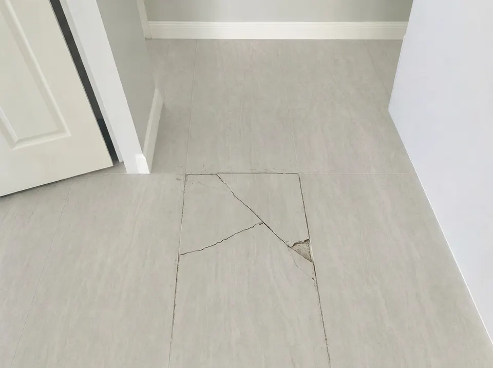 Cracked tile, before the repair